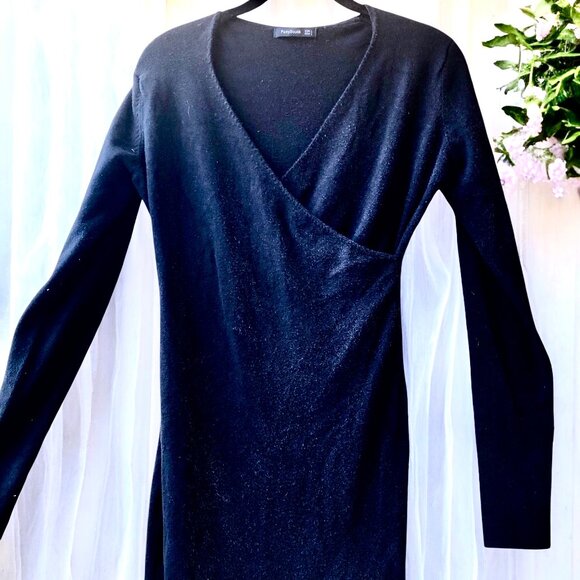 Patti Boutik Black Bodycon Dress Long Sleeve V-Neck Cross-Over Womens Large - Picture 5 of 14